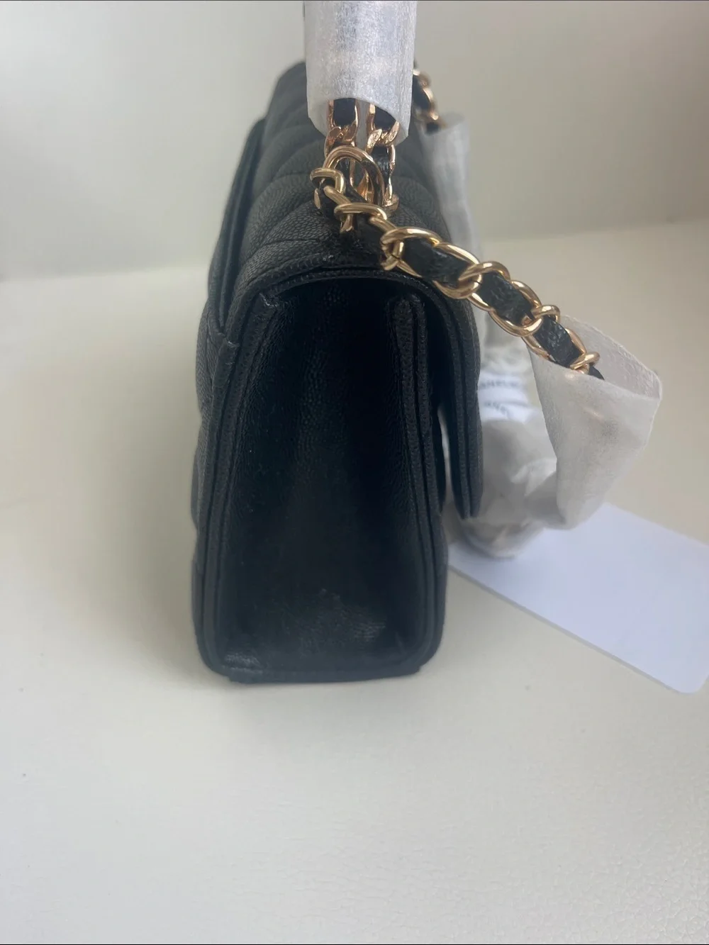 CHANEL 23 P Black Quilted Mini Top-Handle Bag with Gold Chain Hardware